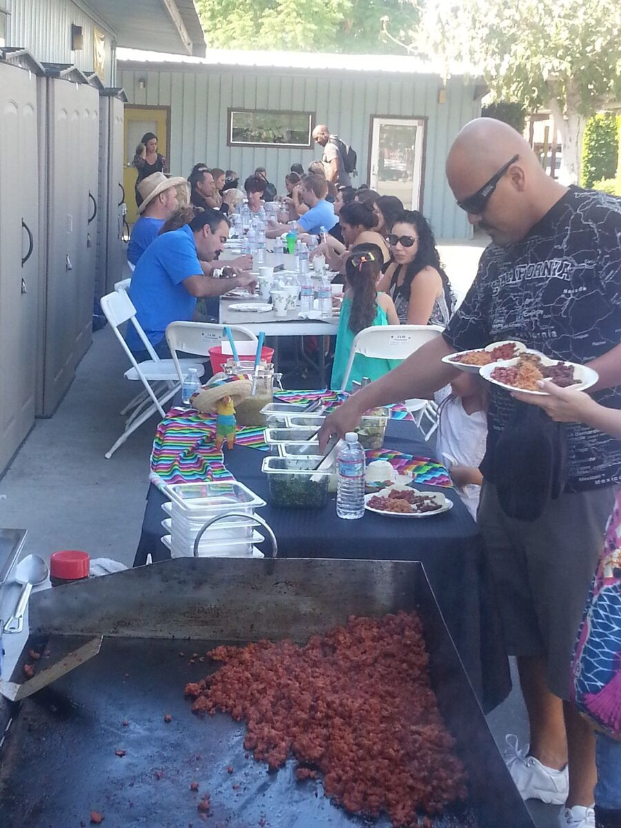 Guest tables set up at a taco catering event