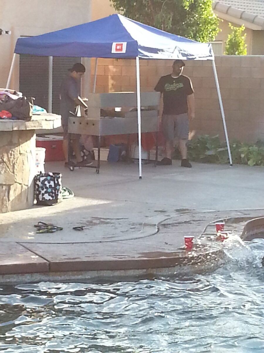 Taco catering event lit up in the evening